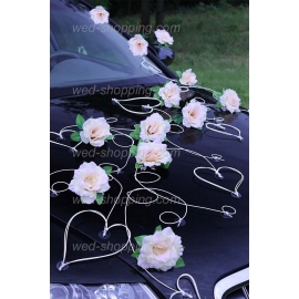 Trouwdecoratie voor auto LEMON rozen en hart