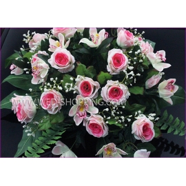 Bruiloft auto boeket Rozen en Orchideeën - Roze