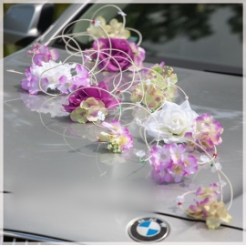Versiering set voor bruiloft auto in wit en lila