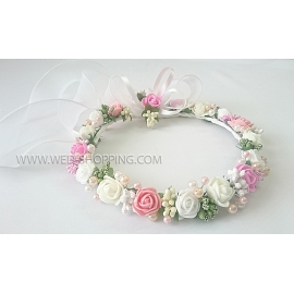 Communiekrans wit roze groen de lente
