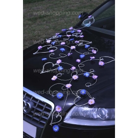 Trouwauto versiering violet-blauw madeliefjes