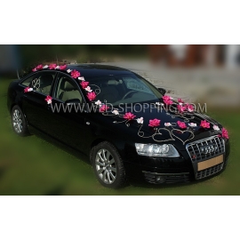 Trouwauto versiering kit - roze dahlias en witte orchideeën