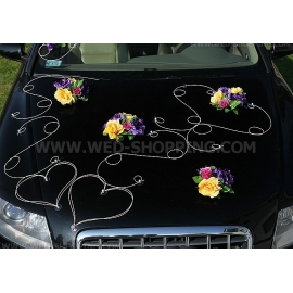 Violet-geel-bordeaux rozen Versiering trouwauto