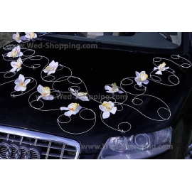 Trouwauto versieren witte orchideeën