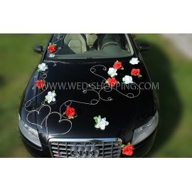Decoratie kit voor bruiloft auto - rood-wit Roses