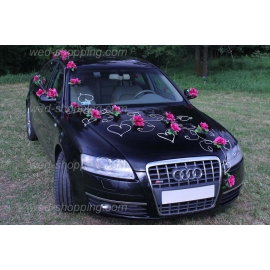 Bruidsauto versieren Bourgogne rozen en hart