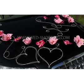 Trouwauto versiering roze magnolias en orchideeën