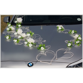 Witte rozen trouwauto decoratieset