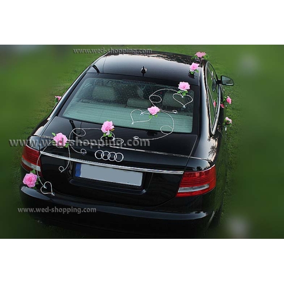 Autoversiering bruiloft roze rozen en hart DEK1060