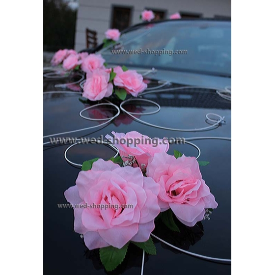 Autoversiering bruiloft roze rozen en hart DEK1060