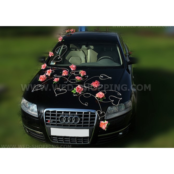 Bruiloft decoratie auto koraal rozen DEK1062