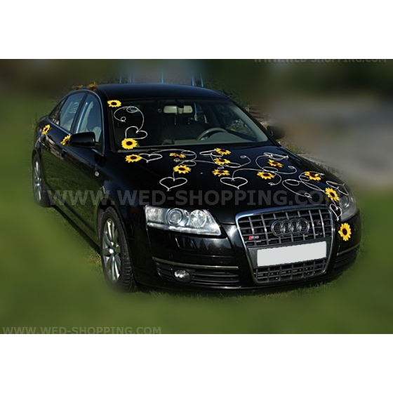 Bruiloft decoratie auto zonnebloemen DEK1061