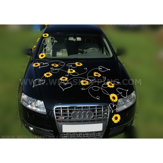 Bruiloft decoratie auto zonnebloemen DEK1061