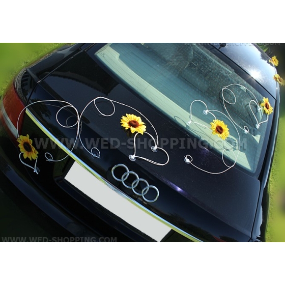 Bruiloft decoratie auto zonnebloemen DEK1061