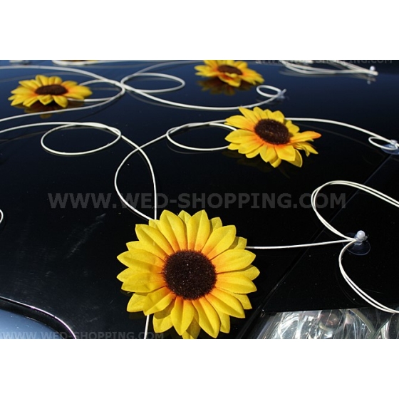 Bruiloft decoratie auto zonnebloemen DEK1061