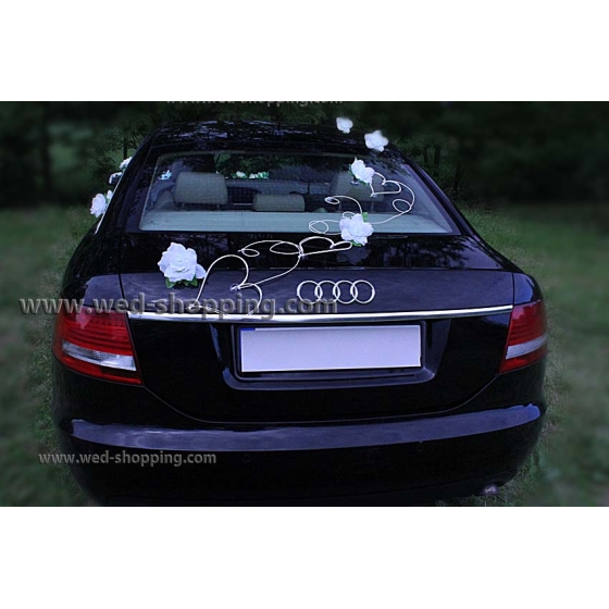Auto versieren Witte rozen en hart DEK1012