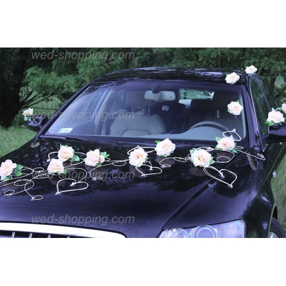 Trouwdecoratie voor auto LEMON rozen en hart DEK1013