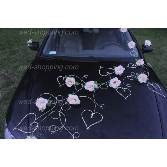 Trouwdecoratie voor auto LEMON rozen en hart DEK1013