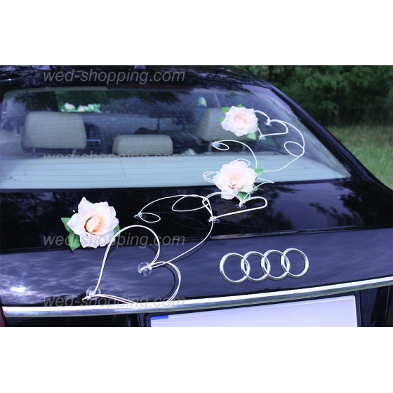 Trouwdecoratie voor auto LEMON rozen en hart DEK1013