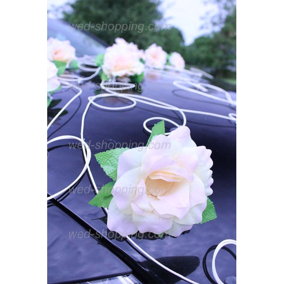 Trouwdecoratie voor auto LEMON rozen en hart DEK1013