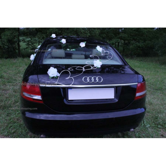 Decoratie - auto versieren ivoor rozen en hart DEK1015