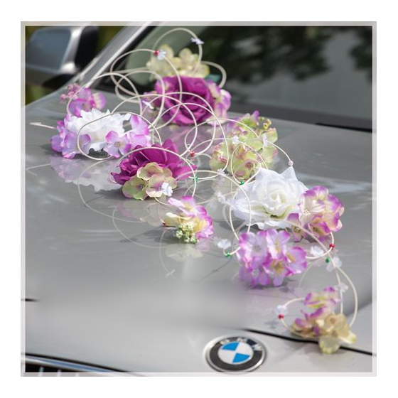 Versiering set voor bruiloft auto in wit en lila