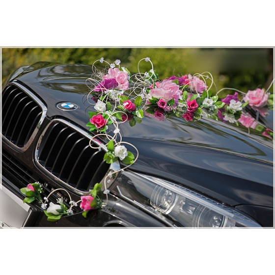 Bruiloft Bloemen Roze Wit Trouw Auto Decoratie