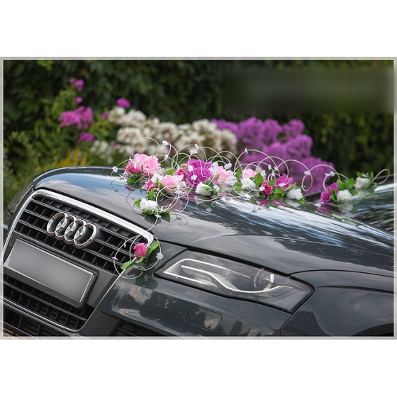 Bruiloft Bloemen Roze Wit Trouw Auto Decoratie