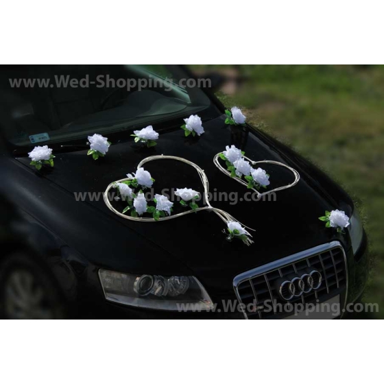 Bruidsauto versiering witte rozen