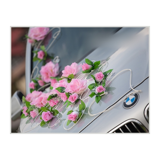 Roze versiering voor bruiloft auto