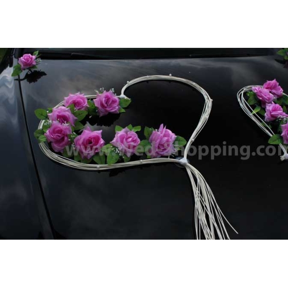 Bruidsauto versiering mauve rozen