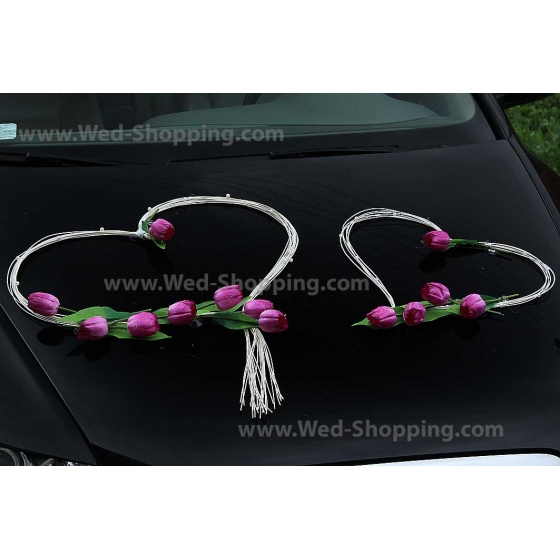 Paarse Tulpen Trouwauto Versiering DEK1043
