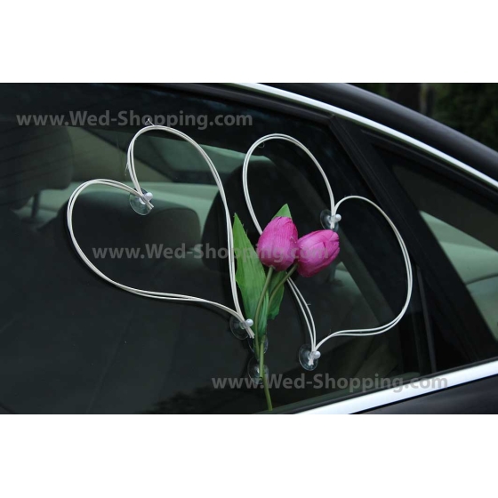 Paarse Tulpen Trouwauto Versiering DEK1043