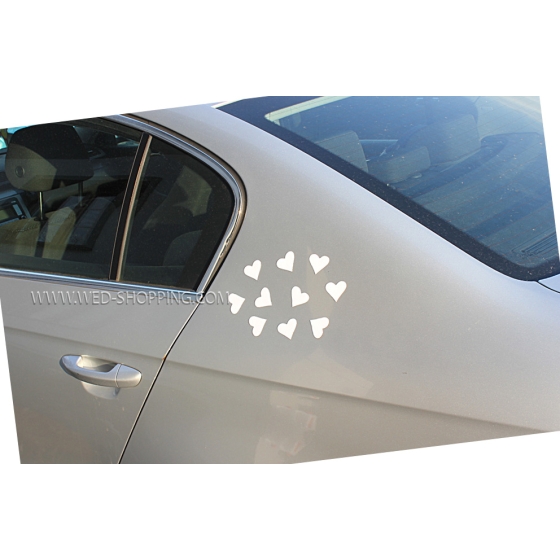 Magneet hartjes voor trouwauto wit DEK50002