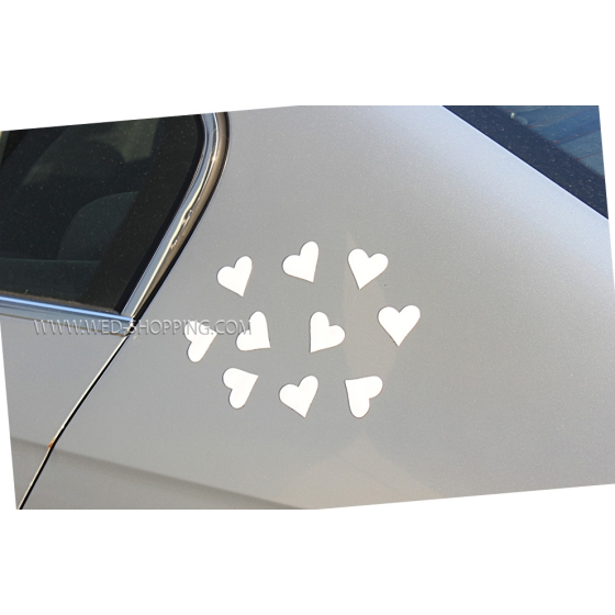 Magneet hartjes voor trouwauto wit DEK50002