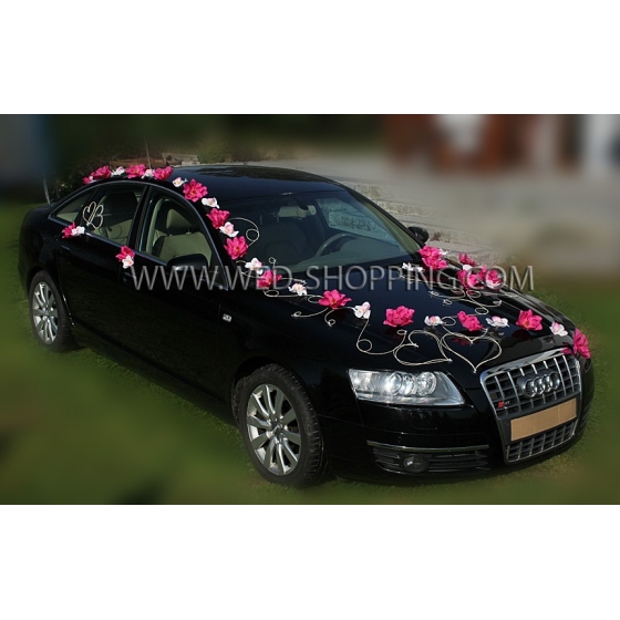 Trouwauto versiering kit - roze dahlias en witte orchideeën