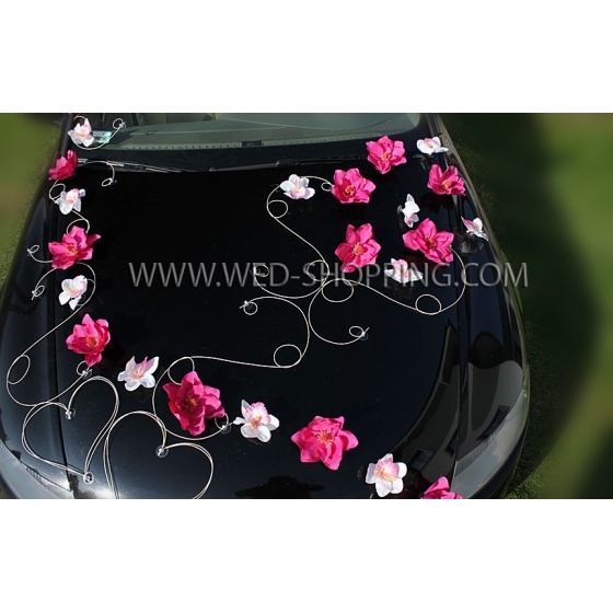 Trouwauto versiering kit - roze dahlias en witte orchideeën DEK1703