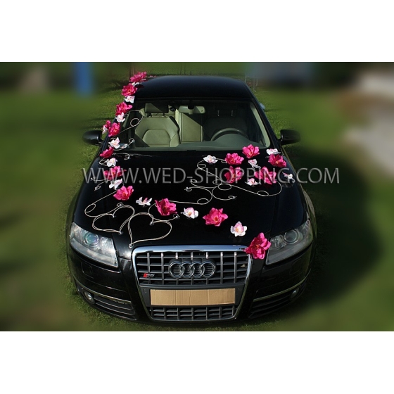 Trouwauto versiering kit - roze dahlias en witte orchideeën DEK1703