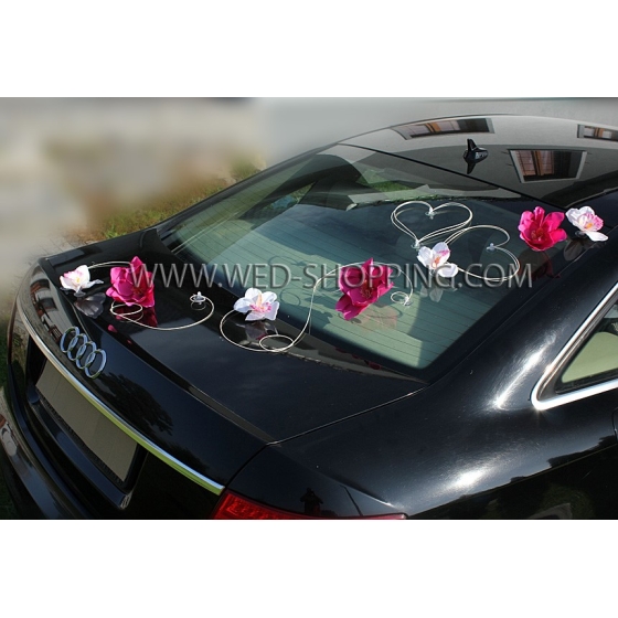 Trouwauto versiering kit - roze dahlias en witte orchideeën DEK1703