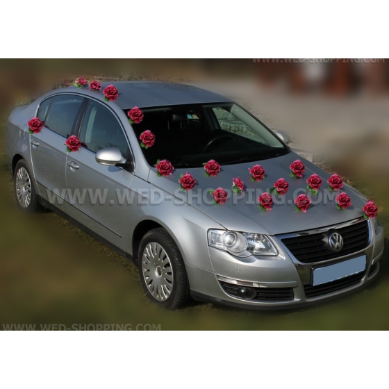 Bordeaux rozen voor trouwauto DEK1505