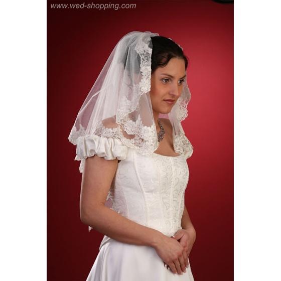 Sluier afgewerkt met geborduurd chiffon band - antiek goud W1081b
