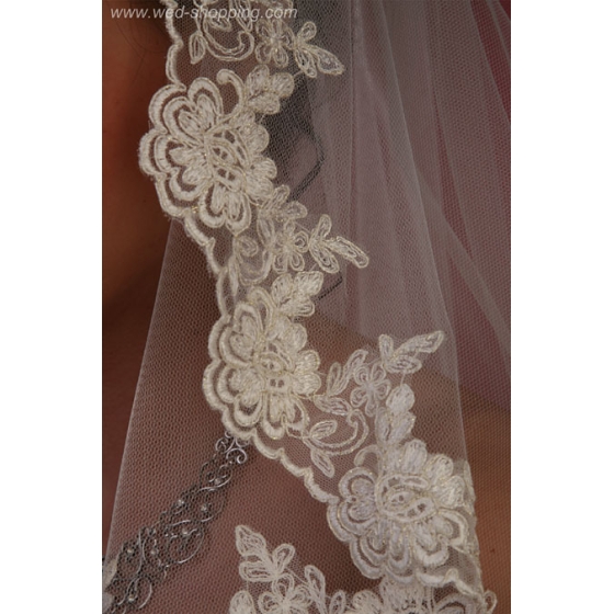 Sluier afgewerkt met geborduurd chiffon band - antiek goud W1081b