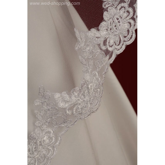 Sluier afgewerkt met geborduurd chiffon band - antiek zilver W1081a