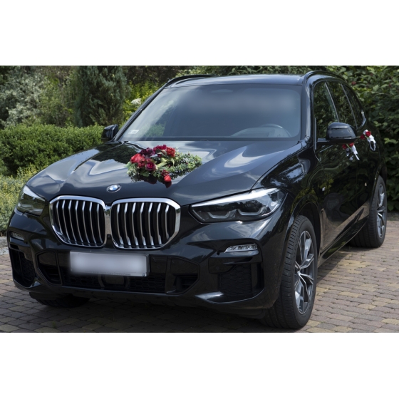Trouwauto decoratie Bloemenhart in rood-bordeauxtinten