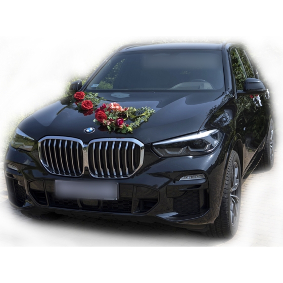 Trouwauto versiering in rood-bordeauxtinte Bloemenhart