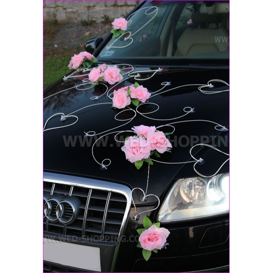 Trouwauto versiering kit verbleken roze rozen en hart DEC1060