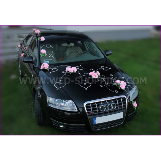 Trouwauto versiering kit verbleken roze rozen en hart DEC1060