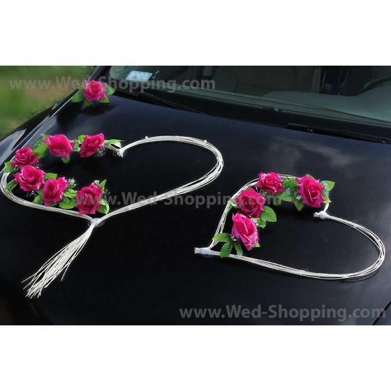 Trouwauto versieren donker roze rozen DEK1040