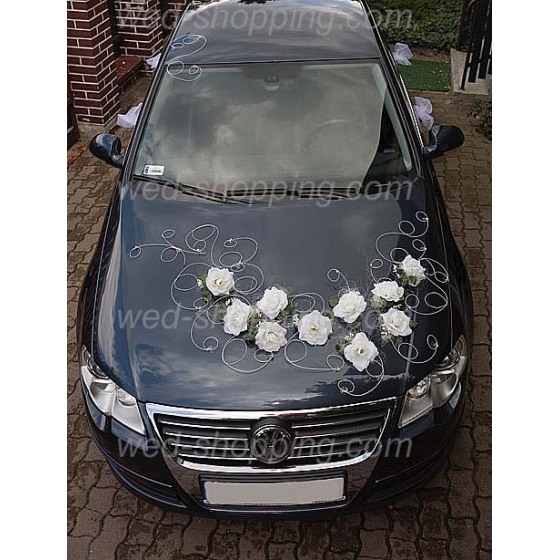 Trouwauto versiering witte rozen