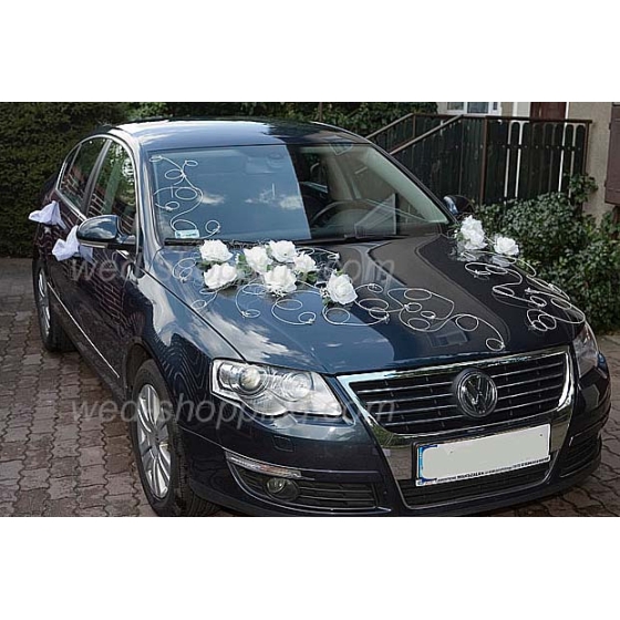 Trouwauto versiering witte rozen DEK1003